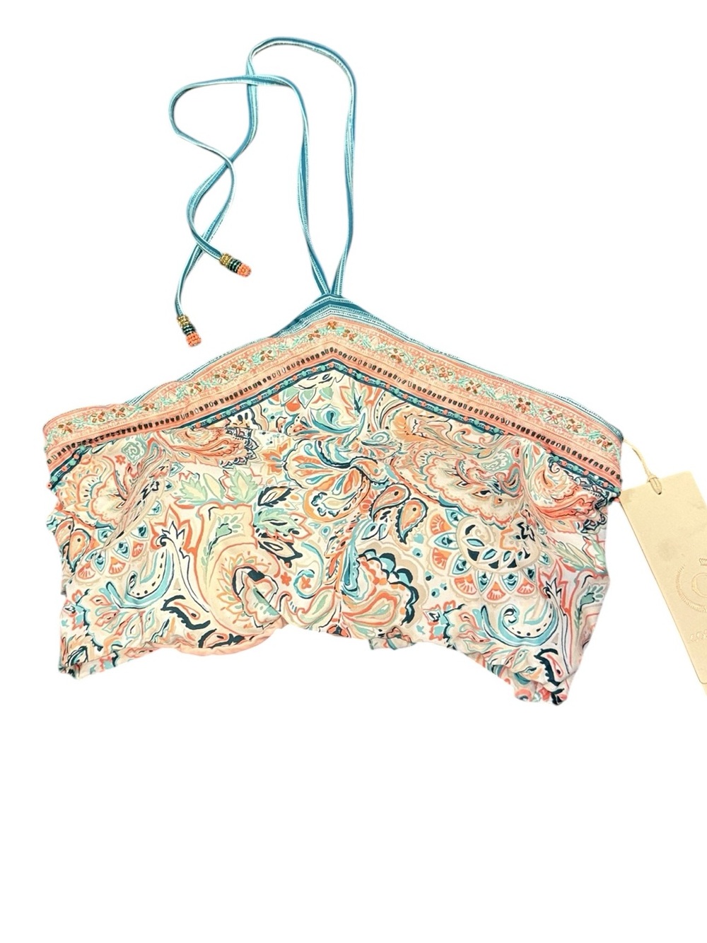 Cosita Linda Women’s Peach & Aqua Handkerchief Halter Beaded Bikini Top sz XL